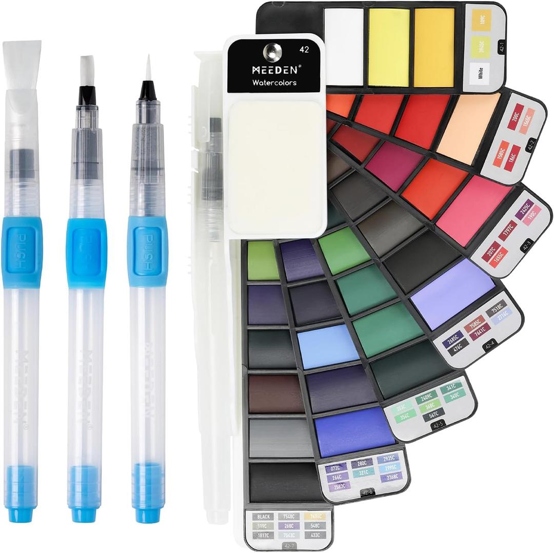 MEEDEN Travel Watercolor Paint Set: Portable 42 Assorted Water Colors Paint Kit with 4 Brushes, 1 Count