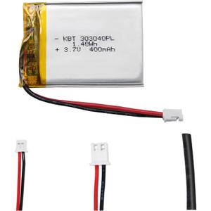 KBT 3.7V 400mAh Li-Polymer Battery: 303040 Rechargeable Lithium-ion Batteries Replacement with 2.0 JST Connector for Car Dash Video Recorder, Digital Camera, Electric Toys, Headlamp, GPS Devices