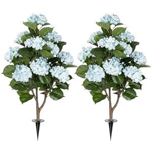 UFEH 2Pack 3FT Artificial Hydrangea Trees with Spikes – Realistic Hydrangea Artificial Flowers for Outdoor & Indoor Décor, Perfect Faux Hydrangea Flowers Tree for Home, Patio & Garden, Blue