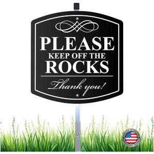 Classy Aluminum "Please Keep Off the Rocks" Sign With Reflective Text - Durable Yard Decor, Includes 28" Stake And Hardware, Weatherproof Outdoor Message