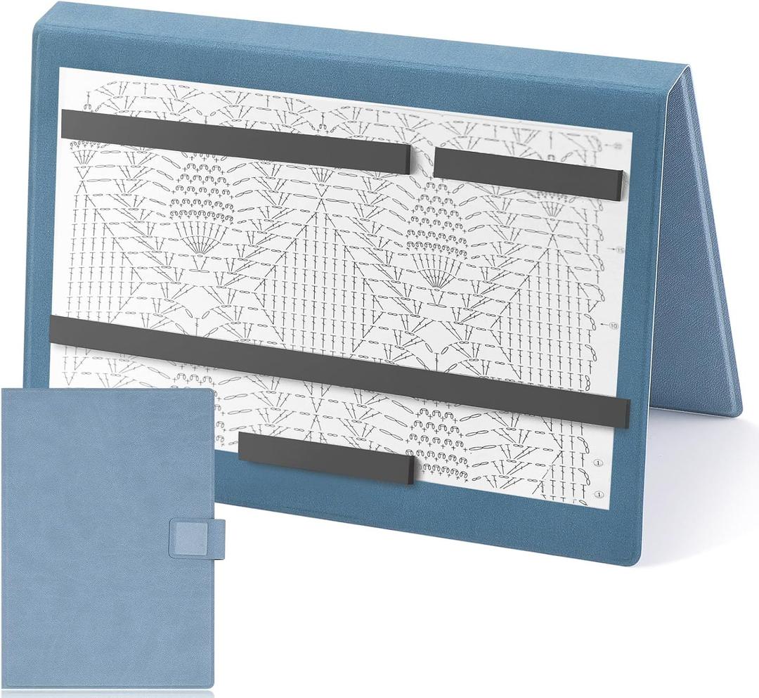 Flutesan 1 Pcs Blue Knitting Pattern Holder, Fold up Cross Stitch Knitting Chart Keeper with 4 Pcs Replacement Magnets, Cross Stitch Accessories Supplies, Unfolded Size 13.2 x 9 Inch