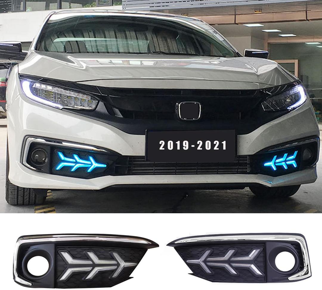 DRL LED Front Fog Lamp for Honda Civic 2019-2021 Daytime Running Light Waterproof Fog 1 Pair