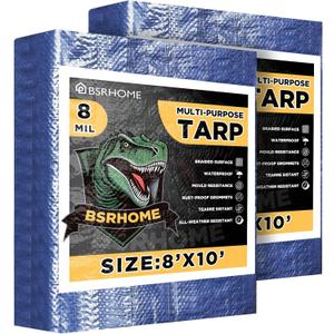 Tarps Waterproof 8x10 Feet, 2 Pack Heavy Duty Blue Tarp Cover 8 Mil Thick, Resistant Plastic Tarpaulin with Metal Grommets, Outdoor Tent Cover for Emergency Rain