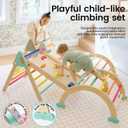 Tiny Land Pikler Triangle Set,7-in-1 Foldable Montessori Toddler Climbing Toys Indoor, Wooden Playground Jungle Gym for Kids, Climber Gift for Boys & Girls Toddler Climbing Toys (Rainbow), Small