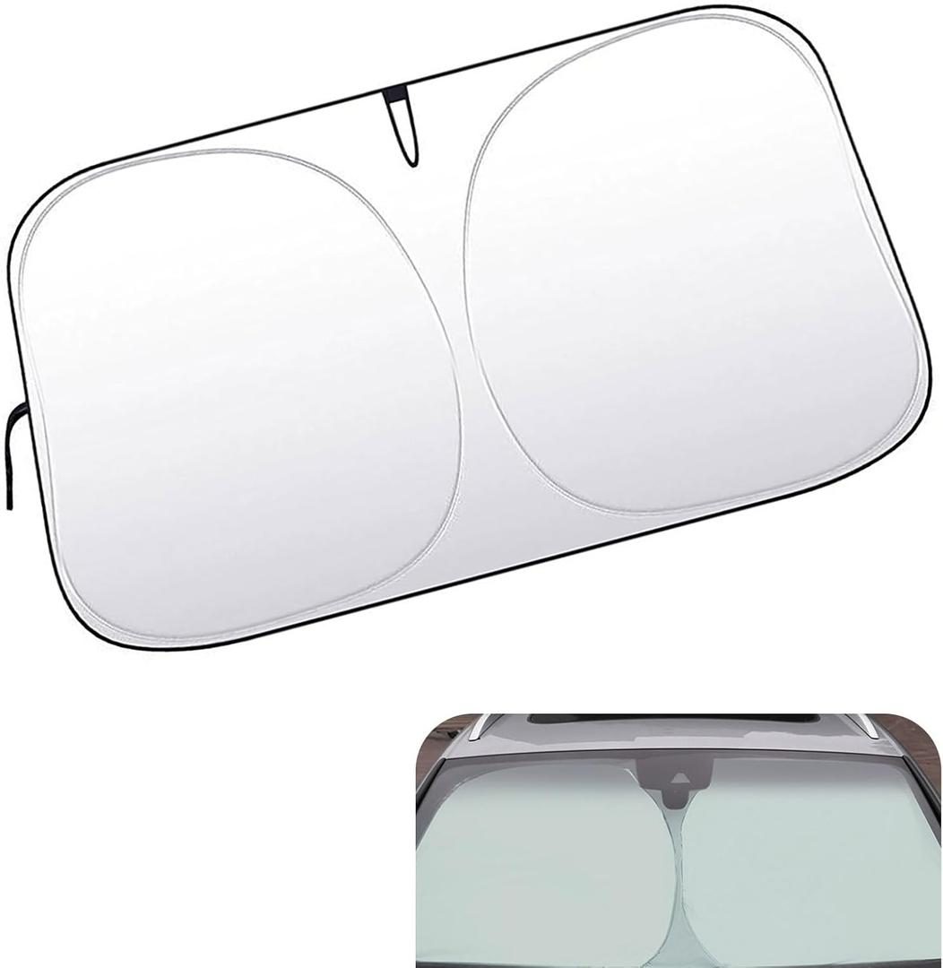 leechio 1 PC Car Windshield Sun Shade, Sun protection and heat insulation windshield sunshade, 57" x 31.5" Foldable UV Protection Keeps Vehicle Cool, for Cars, Trucks, SUVs (Silver)