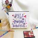 Just Love Purple And Butterflies Makeup Bag Canvas Organizer Zipper Pouch Heart Floral Butterflies Cosmetic Bag Present for Purple Butterfly Lovers Women