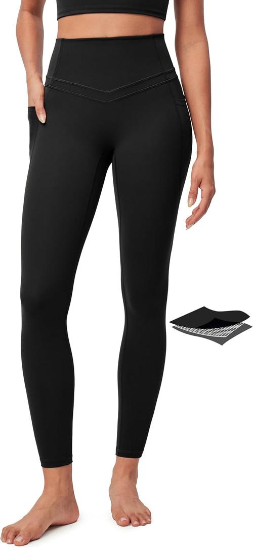 IUGA Compression Leggings with Pockets for Women Tummy Control Leggings No Front Seam Workout High Waist Yoga Pants (Black, 2XL)