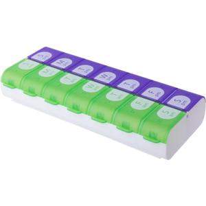 EZY DOSE Pill Organizer Weekly (7-Day), Medicine Planner, Vitamin Box, Daily Planner Case, 2 Times a Day, AM PM, Large Compartments, Easy Fill All Compartments at Once, Green and Purple, BPA Free