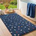Color&Geometry Soft Bathroom Rugs,Bath Mats for Bathroom Non Slip,Absorbent Microfiber Bath Mat Washable,Cute Bath Mat Aesthetic Bath Rugs Bath Decor Rug Colorful Decorations,Navy Blue,24x43