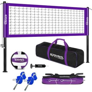 Outdoor Portable Volleyball Net Set with Adjustable Height Steel Poles, Volleyball, Anti-sag Winch System, Pump, Boundary Line, and Carry Bag for Backyard, Beach, Lawn