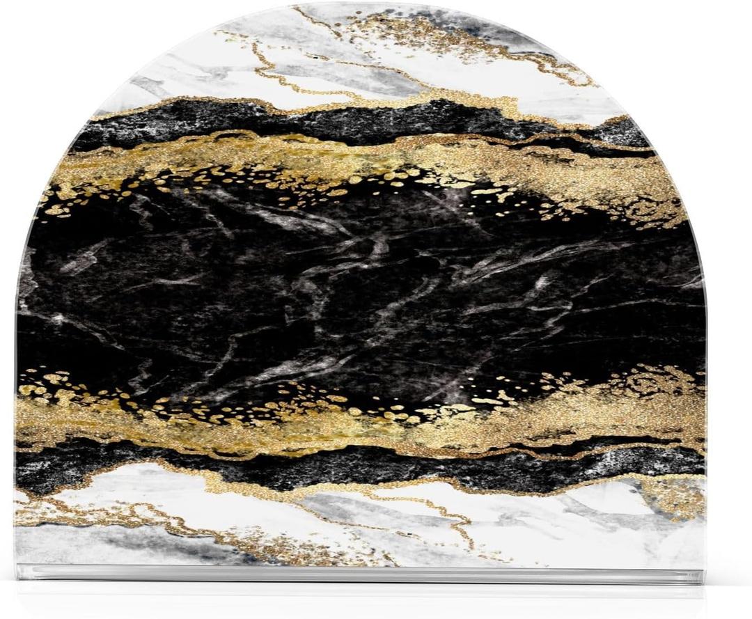 Black White Marble Gold Veins Napkin Holder for Table Paper Napkins Holder Acrylic Tissue Dispenser Kitchen Dining Room Bathroom Party Car Decor (4.1x4.9x1.97in, NH008)