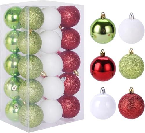 30ct Christmas Ball Ornaments, 2.36" Shatterproof Christmas Tree Decorations, Perfect Hanging Ball for Indoor/Outdoor Holiday Party Decor(Red, Green & White)