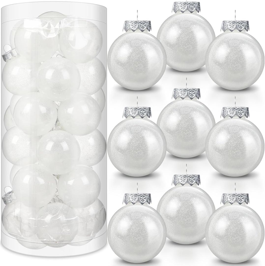Soaoo 24 Pcs Christmas Ball Ornament 2.36 Inch Shatterproof Glitter Ball for Christmas Tree Decoration Small Hanging Xmas Tree Ornament for Xmas Holiday Wedding Party(White)