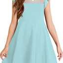 Arshiner Girls Dress Summer Ruffle Sleeve Mesh A Line Casual Party Dresses with Pockets (Blue) Size 10-12