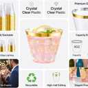 WELLIFE 200 PCS Gold Plastic Cups,9 oz Clear Plastic Cups,Disposable Wine Glasses,Plastic Cocktail Glasses for Party and Wedding