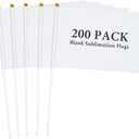 200 Pcs Mini Sublimation Flags - White, Plain, DIY Color Flags on Sticks for Parades, Birthdays, Weddings & Celebrations