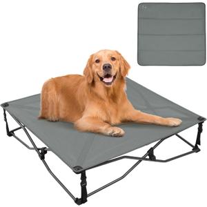 TIMBER RIDGE Large Elevated Dog Bed, 3-in-1 Portable, Folding, and Raised with Removable Pad Mat, Cooling Design for Indoor and Outdoor Use, Grey