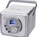 Jensen FM Stereo CD555 Bluetooth Boombox, Silver, 7.00 x 9.75 x 6.00 inches