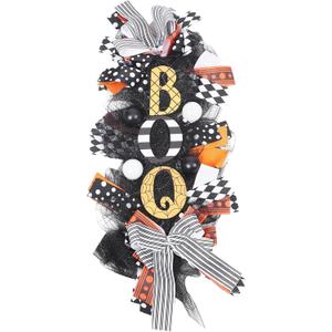 Halloween Wreath for Front Door, 19 Wreath for Halloween Decoration - Handmade Gauze Porch Decor with Bow for Farmhouse Favors Trick of Treat Props