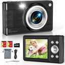 Upgrade Digital Camera, 56MP FHD 1080P for Kids with 16x Zoom Anti Shake, 32GB TF Card, Two Batteries, Lanyard, Compact Small for Boys Girls Black