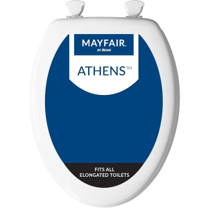 Mayfair Athens Toilet Seat, Easy Clean Hinges and Durable Wood Seat, Elongated, White