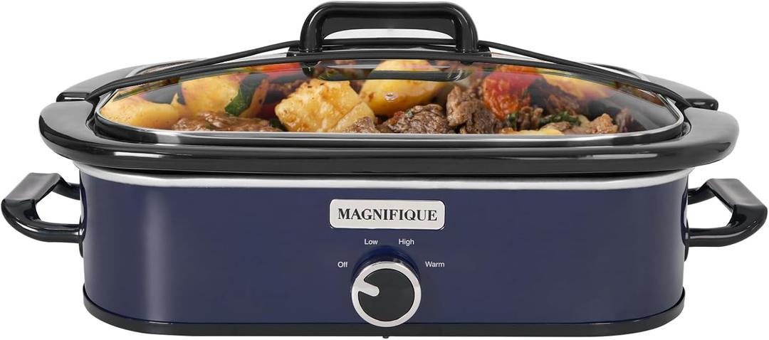 Magnifique 4-Quart Slow Cooker with Casserole Manual Warm Setting - Perfect Kitchen Small Appliance for Family Dinners, Dishwasher Safe Crock, Blue Magnifique 4-Quart Slow Cooker with Casserole Manual Warm Setting - Perfect Kitchen Small Appliance for Family Dinners, Dishwasher Safe Crock, Blue
