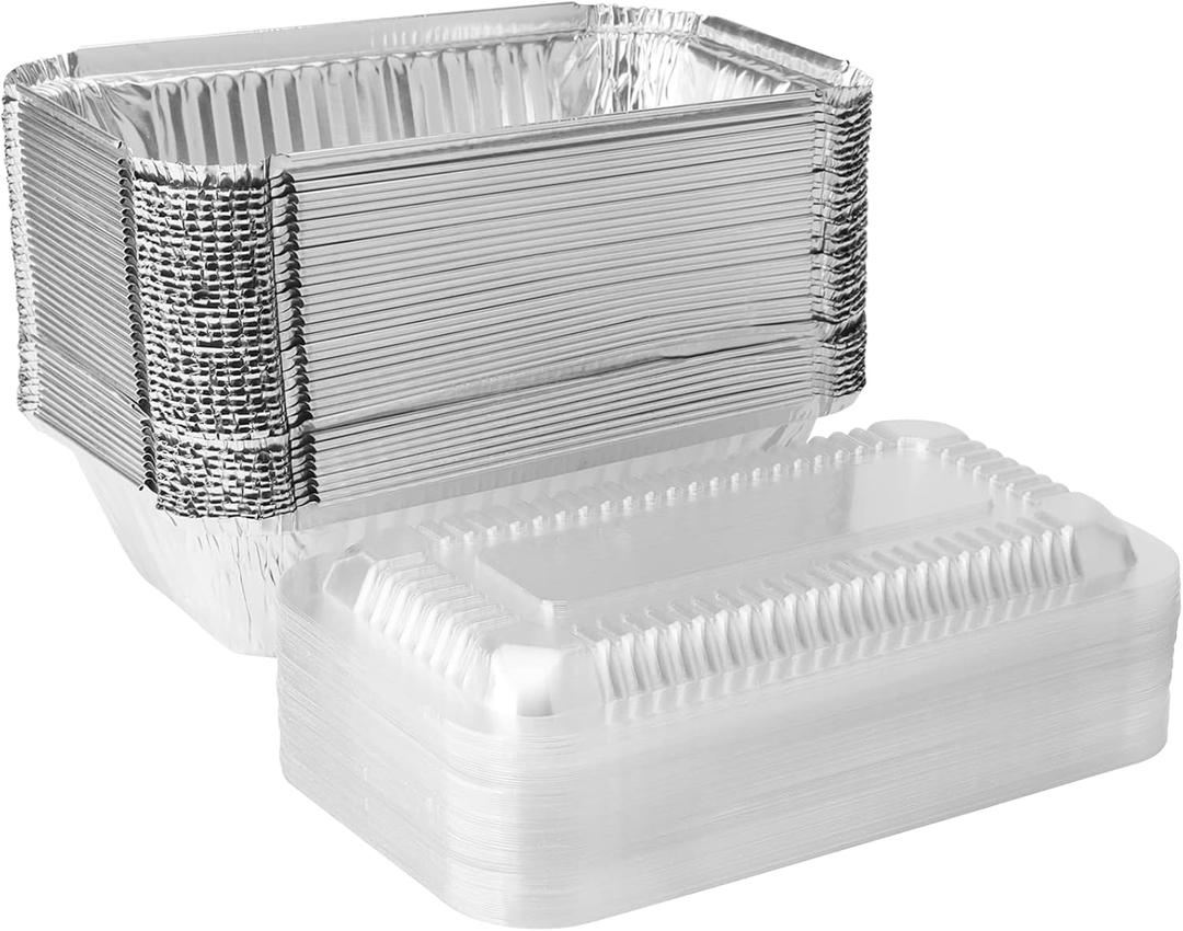 70 Pack Aluminum Pans with Clear Lids, Disposable Takeout Loaf Pan Foil Food Containers with Strong Seal for Freshness and Spill Resistance, 7.8 x 4.53 x 2.17 Inch
