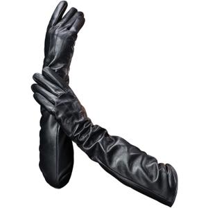 YISEVEN Women’s Long Leather Gloves Opera Length Three Point Design Lined Genuine Lambskin Winter Cold Weather Luxury Accessories for Ladies Dress Driving Evening Party Gifts, Black Size 7.0 M
