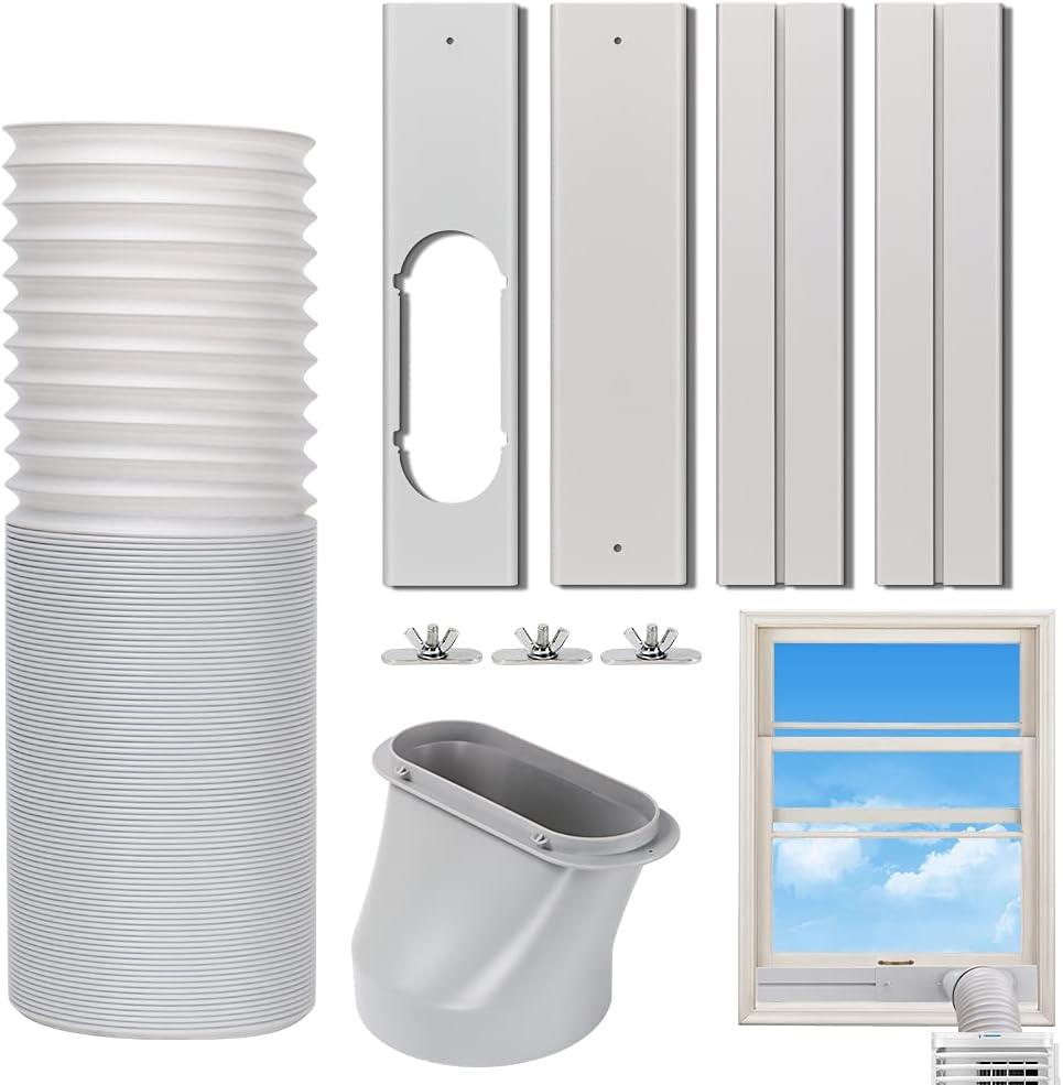 Portable Air Conditioner Window Vent Kit, Adjustable Window Seal with 5.9 Inch Diameter, 59 Inch Length Exhaust Hose for A/C Unit Universal for Sliding Horizontal or Vertical Window (5.9" Diameter Kit & Exhaust Hose 59" Length)