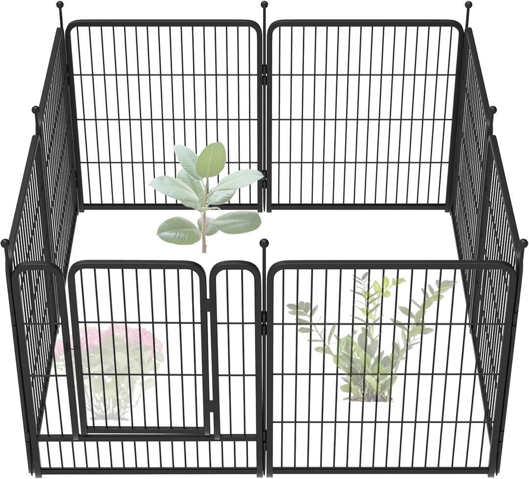 FXW Garden Fence 32in(H) x 18.0ft(L), 8 Panels Decorative Dog Fence Outdoor for The Yard  Heavy Duty Metal Animal Barrier for Dog and Rabbit, Easy Setup, Black