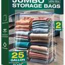 25 Gallon Jumbo Storage Bags, 3.5 Mil Thick Clear Plastic Zipper Bags with Handles, 35" x 24" Extra Large XL Heavy Duty for Home, Travel, and Moving (2 Packs)