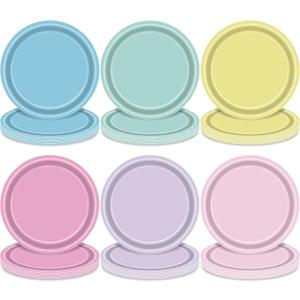 48 Pieces Pastel Paper Plates  7 Inch Macaron Color Disposable Dessert Plates in Pink, Blue, Yellow, Green, Purple, and Light Pink for Birthday Parties, Baby Showers, Weddings, and Celebrations