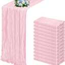12 Pack Light Pink Cheesecloth Table Runner 17x108 Inch Semi Sheer Boho Gauze Cheese Cloth Fabric Table Runners, for Wedding Party Baby Shower Birthday Home Decor Garden Farmhouse