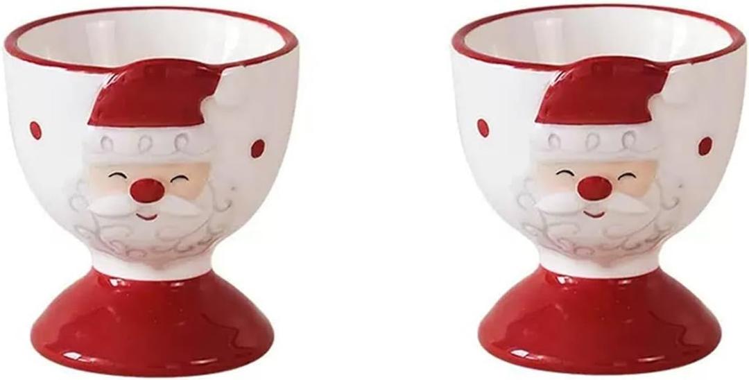 2-Piece Ceramic Egg Cup, Christmas Egg Cup Set, Suitable For Storing And Consuming Eggs, Home Breakfast Decoration, Ceramic Holiday Decorative Cups