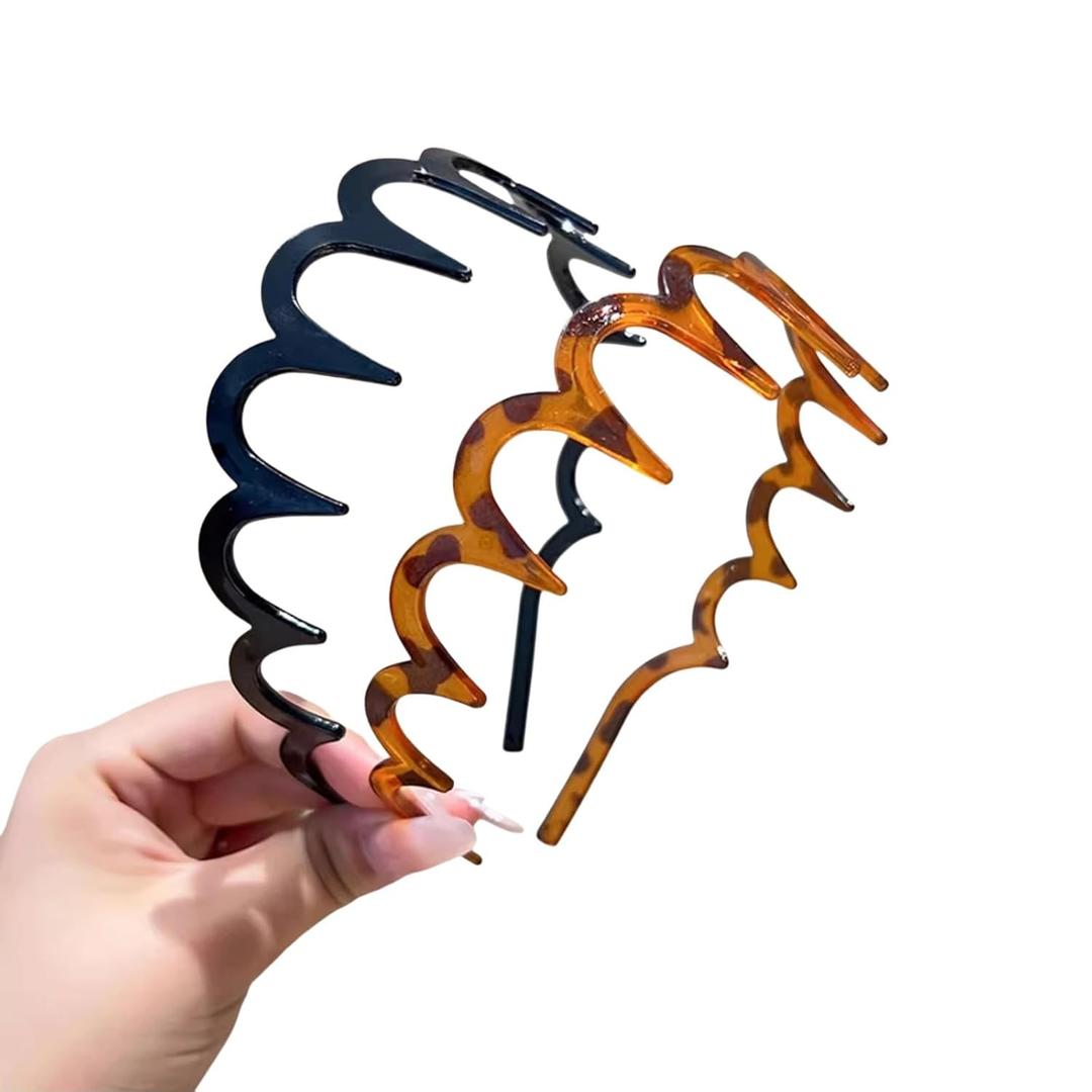 3 x 2Pcs Fashion Non-Slip Headbands for Women Girls, Zig Zag Headbands with Teeth Comb Hair Hoop Hairband Hair Accessories for Daily Use, Yoga, Spa, Parties (Black Brown, One Size)