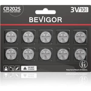 2 x BEVIGOR 2025 Battery Compatible with AirTag CR2025 Lithium 3V Coin Battery for Child Safety, Suitable for Key Fobs, Smart Sensors, Scales, Candles and More 10pcs (CR2025-10P)