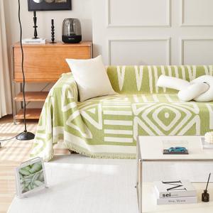 HANDONTIME Green Sofa Covers Chenille Couch Covers Universal Sofa Cover Boho Cover for Sofa 3 Seats Dogs Couch Furniture Protector Couch Cushion Covers Sectional Couch Covers for L Shaped 71" X150"