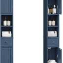 ChooChoo Narrow Bathroom Storage Cabinet with Adjustable Shelves, Tall Storage Cabinet with 2 Doors and 1 Drawer, Freestanding Cupboard for Small Spaces, Blue, 7.87"D x 7.87"W x 70.87"H