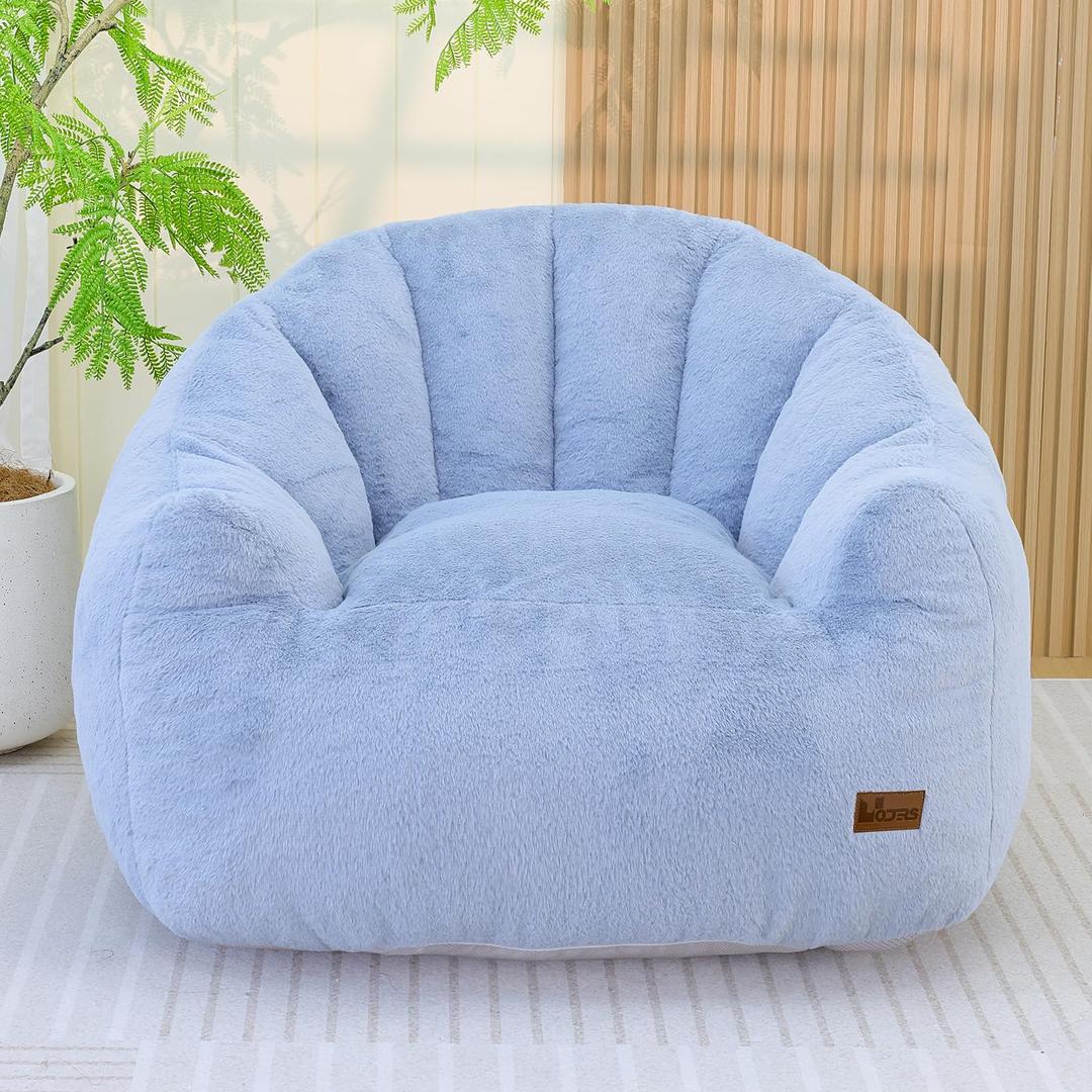 UODERS Giant Bean Bag Chair for Adults, Teens and Kids, Cozy Fluffy Corduroy Beanbag Chair with Filler, Large Floor Lounge Sofa for Living Room, Bedroom, Dorm, Gaming and Reading(XL-Light Blue)