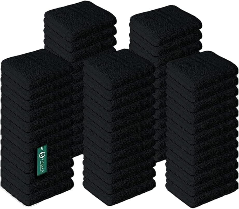100% Cotton Washcloths - 60 Pack|400 GSM|Soft Face & Body Washcloths|Highly Absorbent|12 x 12 in|Black