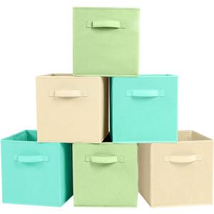 ShellKingdom Storage Bins, Foldable Fabric Storage Cubes And Cloth Storage Organizer Drawer For Closet And Toys Storage, 6 Pack (Beige+Green+Mint Green)