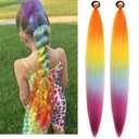 Rainbow Braid Hair Extensions Rave Hair Accessories Colorful Hair Extensions Braid Ponytail Extension (26 Inch)