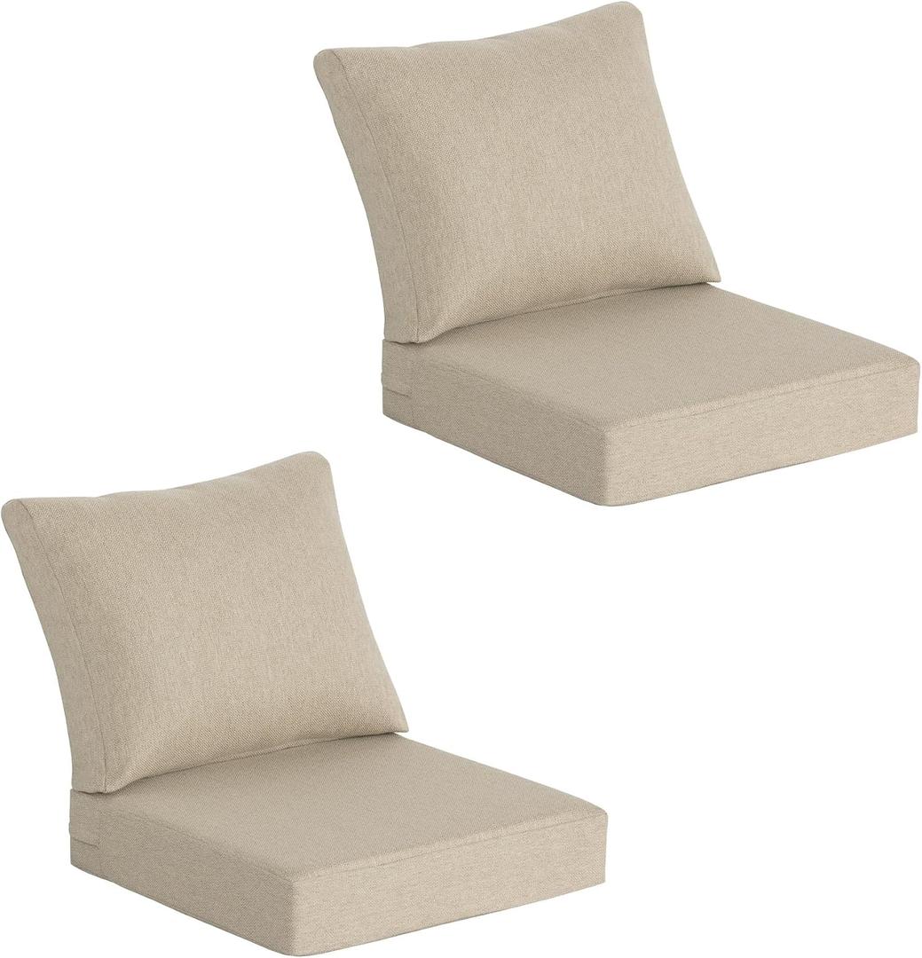 Outdoor Deep Seat Cushions (24"x24") 2 Sets, Water-Resistant Fade Resistant Cushions with Removable Covers & High Resilience Foam with YKK Zippers for Patio Furniture,Sand