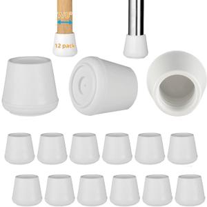 7/8" Chair Leg Tips Caps, Non-Slip Rubber Leg Tips, Stool Leg Protectors Cap, Folding Metal Chair Leg Tip Replacement, Chair Leg Floor Protectors Round White, 12 Pack