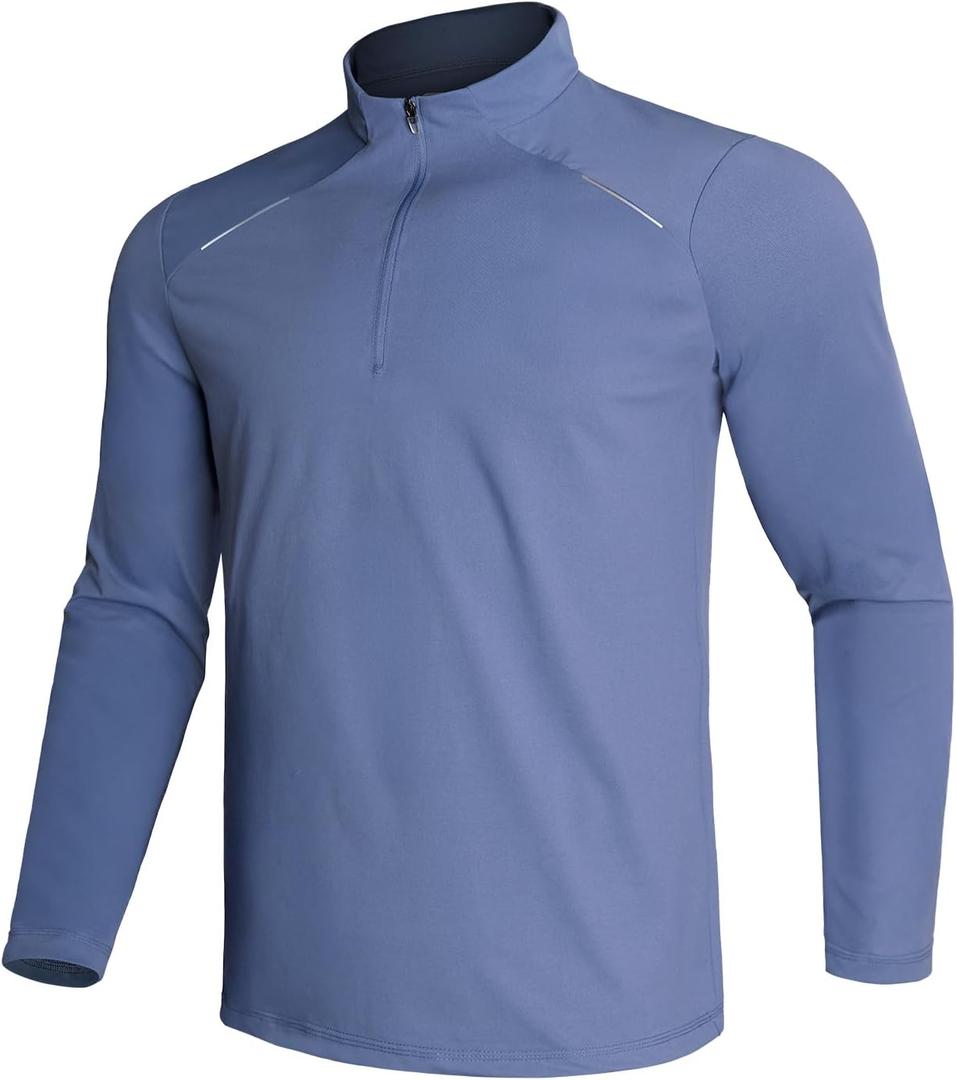 GEMYSE Men's Quarter Zip Pullover Long Sleeve Running Shirt 1/4 Zip Quick Dry Athletic Workout Shirts (Blue, XXL)