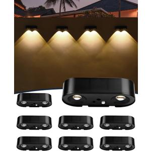 Solar Fence Lights - 50 Lumens Bright LED Lights, Outdoor Waterproof, Warm White/Cool White/RGB Mode, for Fence, Deck, Wall, Stair, Step, Yard, Garden (8 Pack)