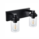 MELUCEE 2-Light Farmhouse Matte Black Bathroom Vanity Light with Clear Glass Shade, Wall Sconces Wall Mount Light for Bedroom Powder Room Hallway, E26 Base