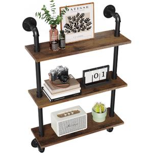 Merapi 24" Industrial Floating Shelves, Pipe Shelves for Wall, 3 Tier Rustic Wood Wall Shelves for Home Dcor, Bedroom, Living Room, Bathroom