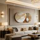 ONEOLTN Large Texture Gold Geometry Canvas Wall Art for Living Room Modern Luxury Abstract Geometric Paintings Minimalist Aesthetic Square Circle Artwork Pictures Bedroom Office Decor 20“X 40”