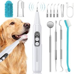 Dog Plaque Remover for Teeth, Pet Ultrasonic Cleaner with LED Light & Stand, 5 Modes, Pet Teeth Cleaning kit, Suitable for Dogs and Cats